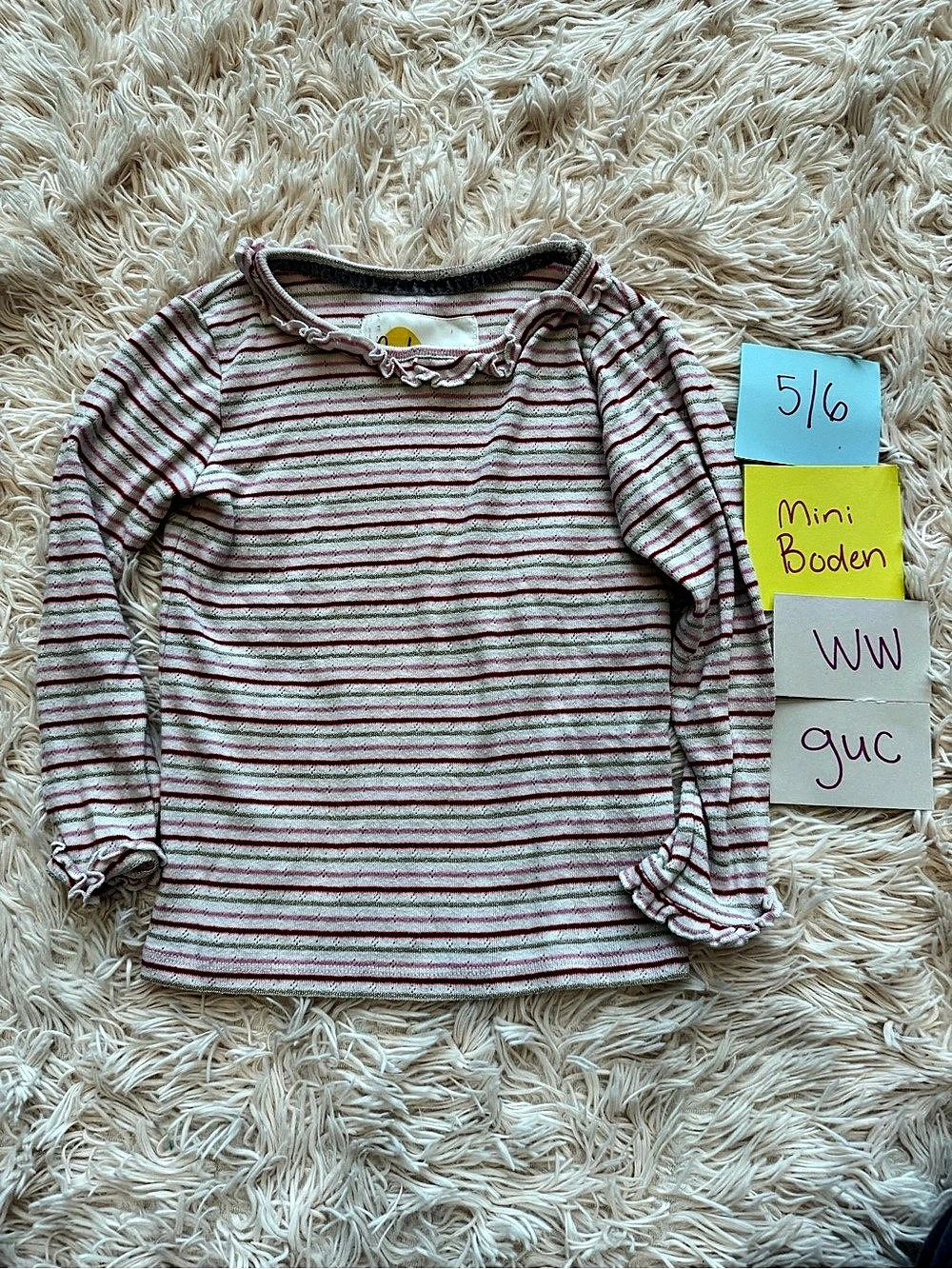 Mini Boden Girls Striped Long Sleeve Shirt Size 5/6 pointelle